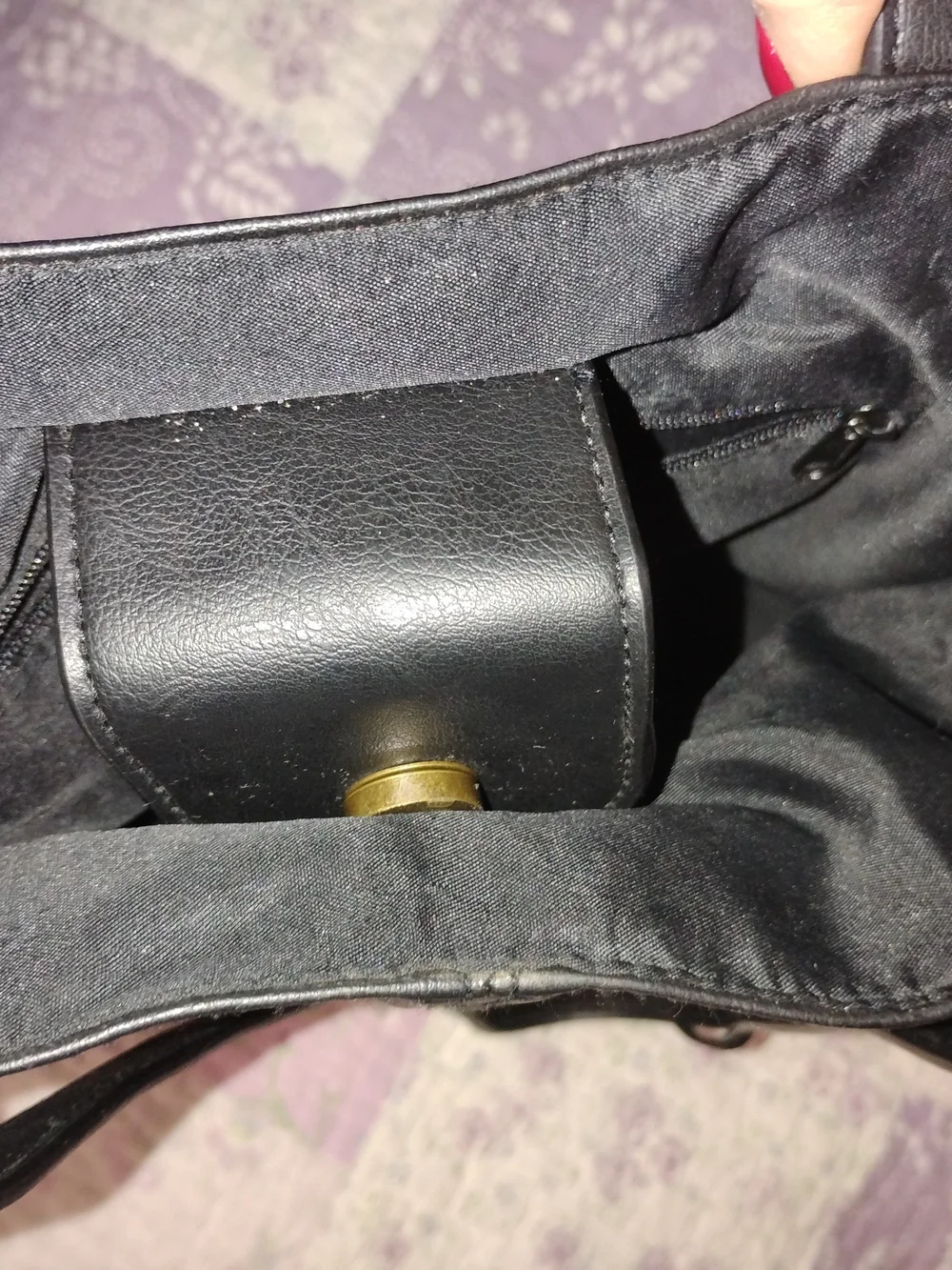 Black Leather Tote Bag with Matching Wallet - Women's Bags